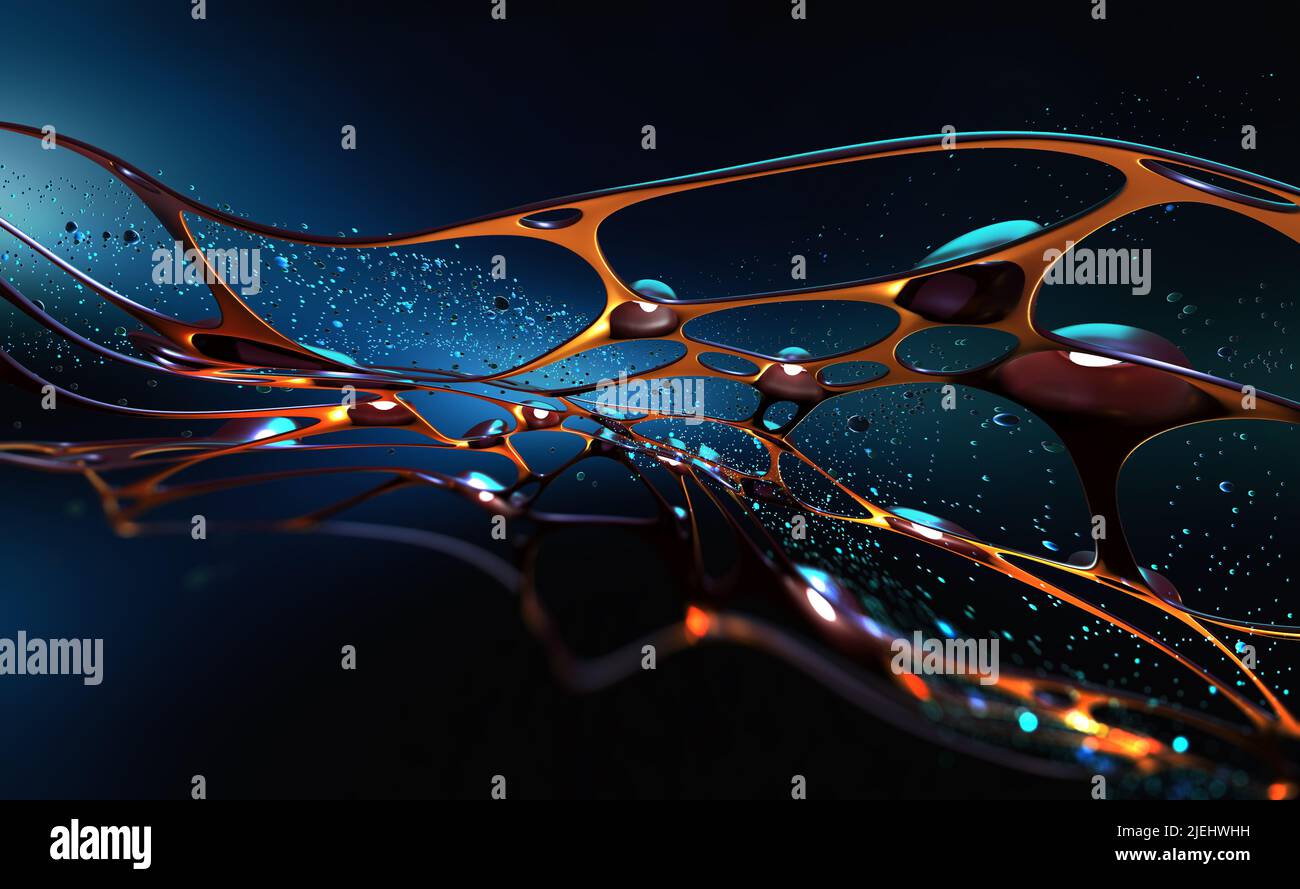 Abstraktes Cyber-Netzwerk, synthetischer Geist und künstliche Intelligenz. Neuronale Netzwerke und Big-Data-Analysen. Fantastische 3D Illustration Stockfoto
