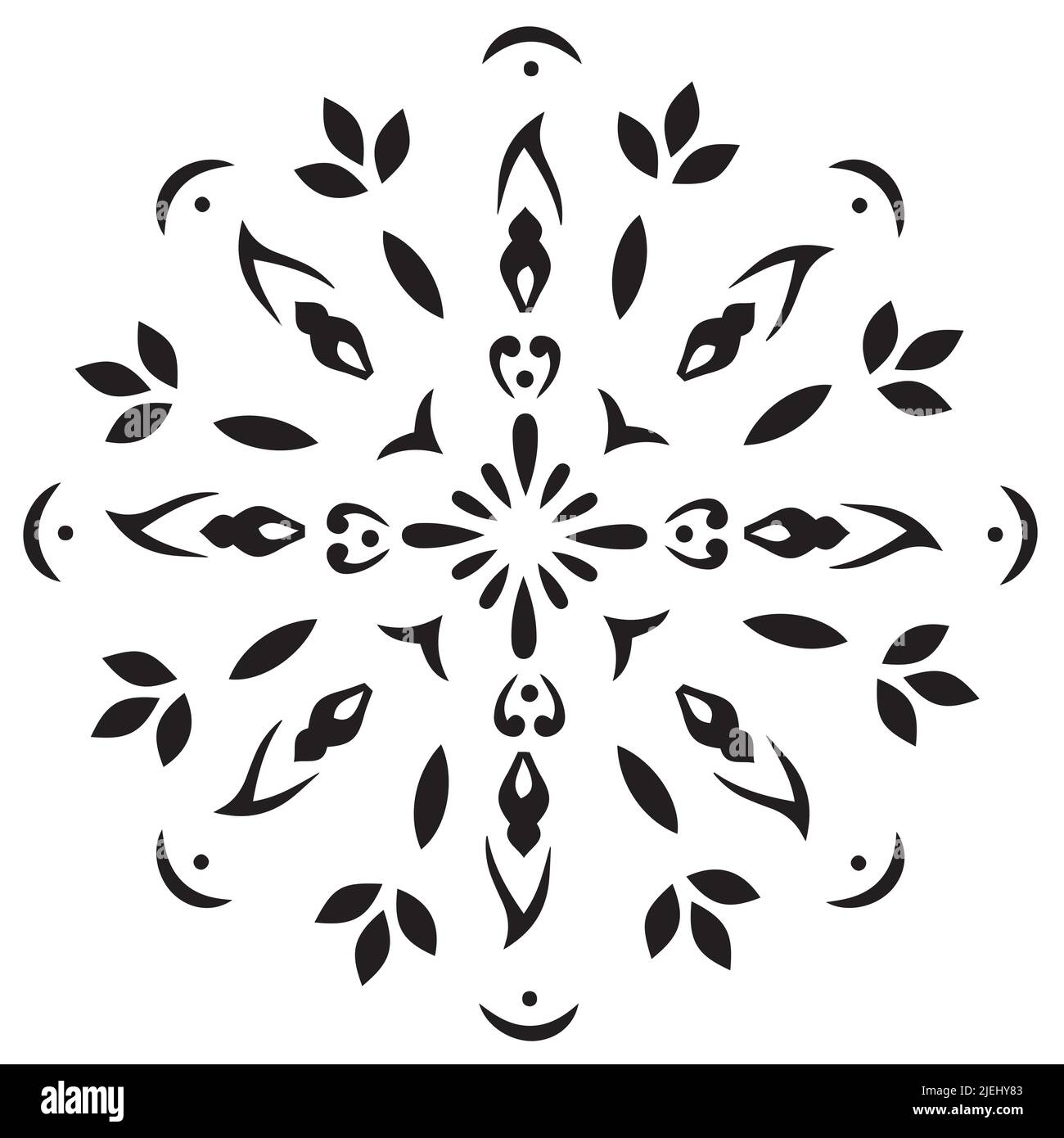 Mandala schwarz-weiße Schablone kritzelt Skizze. Perfekt für Tapetendesign, Fliesenmuster, Hemd, Grußkarte, Aufkleber, Spitzenmuster und Tattoo. Stock Vektor
