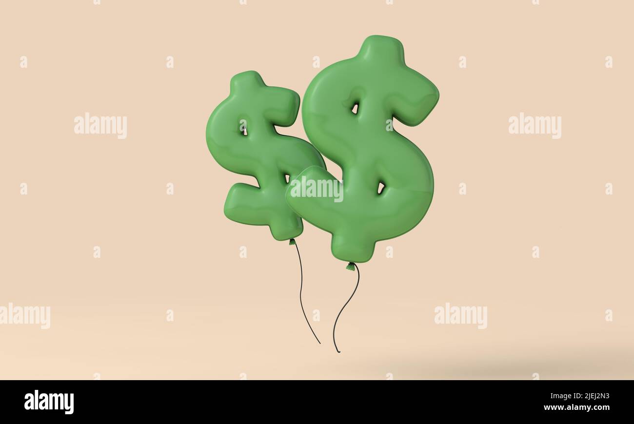 Dollar-Währungszeichen schwebender Ballon. Inflationskonzept. 3D Rendering Stockfoto