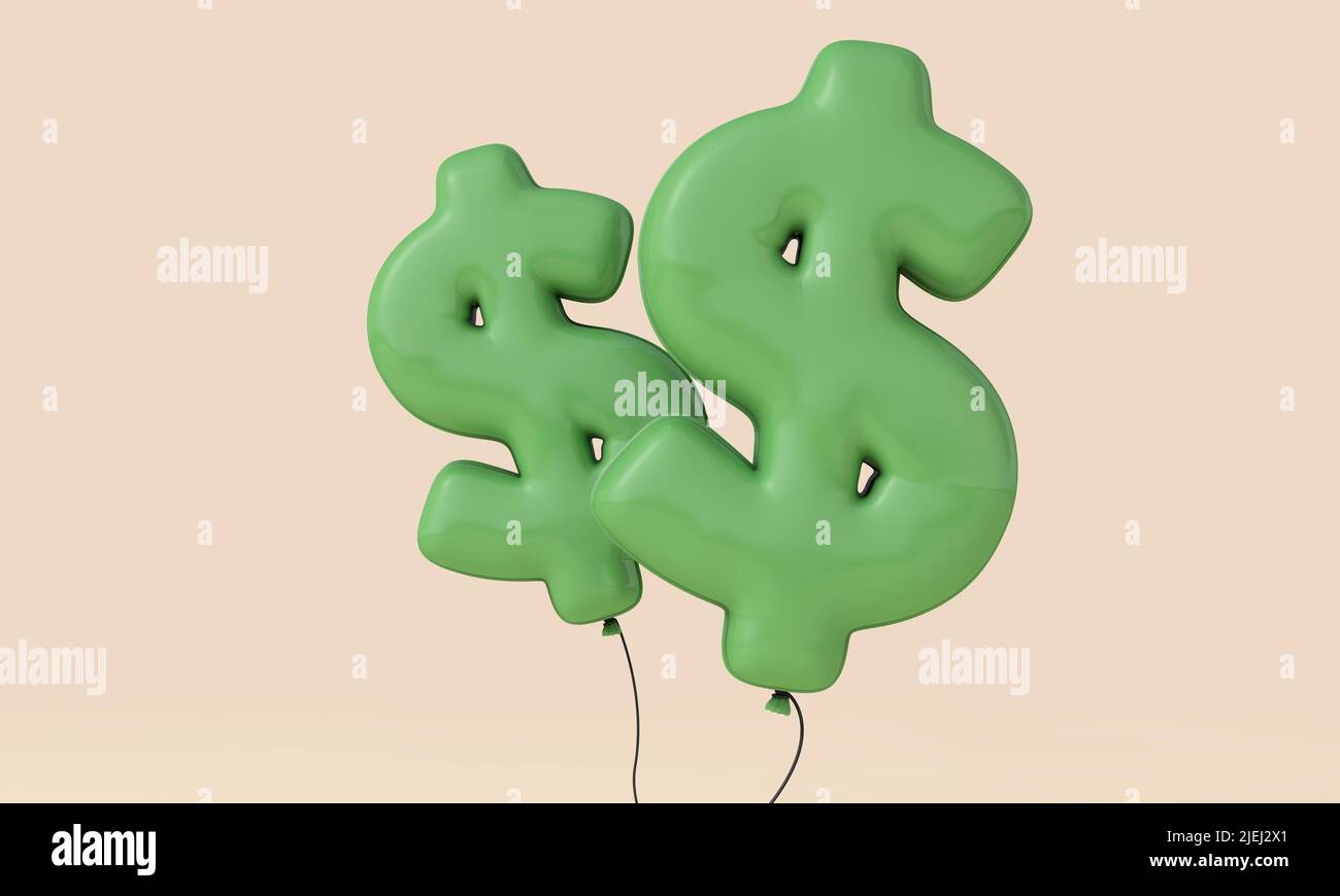 Dollar-Währungszeichen schwebender Ballon. Inflationskonzept. 3D Rendering Stockfoto