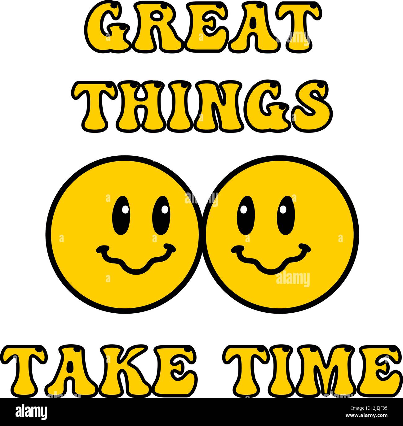 Schmelzen Lächeln Schriftzug Vintage Illustration. Retro Psychedelic Melt Smile Face Logo. Tropfendes Lächeln mit Text. Gut gelaunt. Positiver Emoji-Aufkleber. Vector groovy Emoji Gesicht. Gesichtssymbol. Stock Vektor