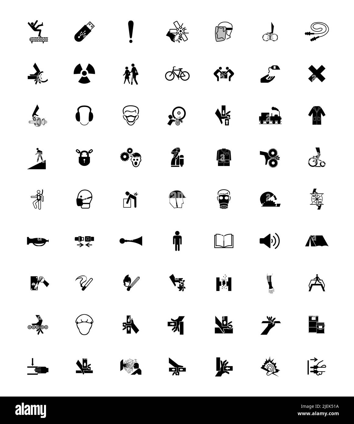 Warnschilder, Symbole für industrielle Gefahren, isoliert auf weißem Hintergrund, Vektorgrafik Stock Vektor