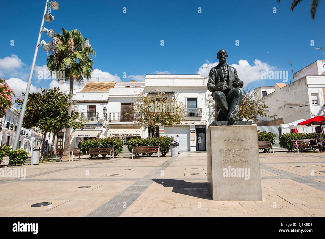 Denkmal für Juan Ramón Jiménez auf der Plaza del Cabildo, Moguer Stockfoto