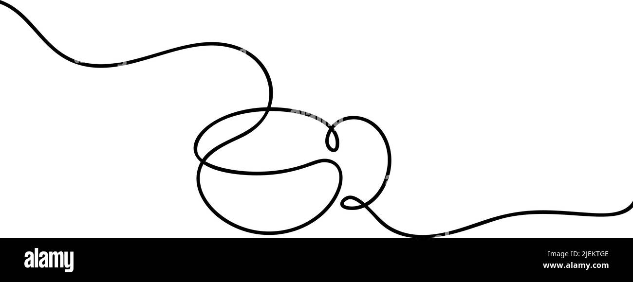 Continuous Line Art oder One Line Drawing einer heißen Tasse Kaffee oder Tee und Rauch. Tasse Kaffee zeichnen Konzept. Kalligrafische Illustration von Hand gezeichnet Stock Vektor