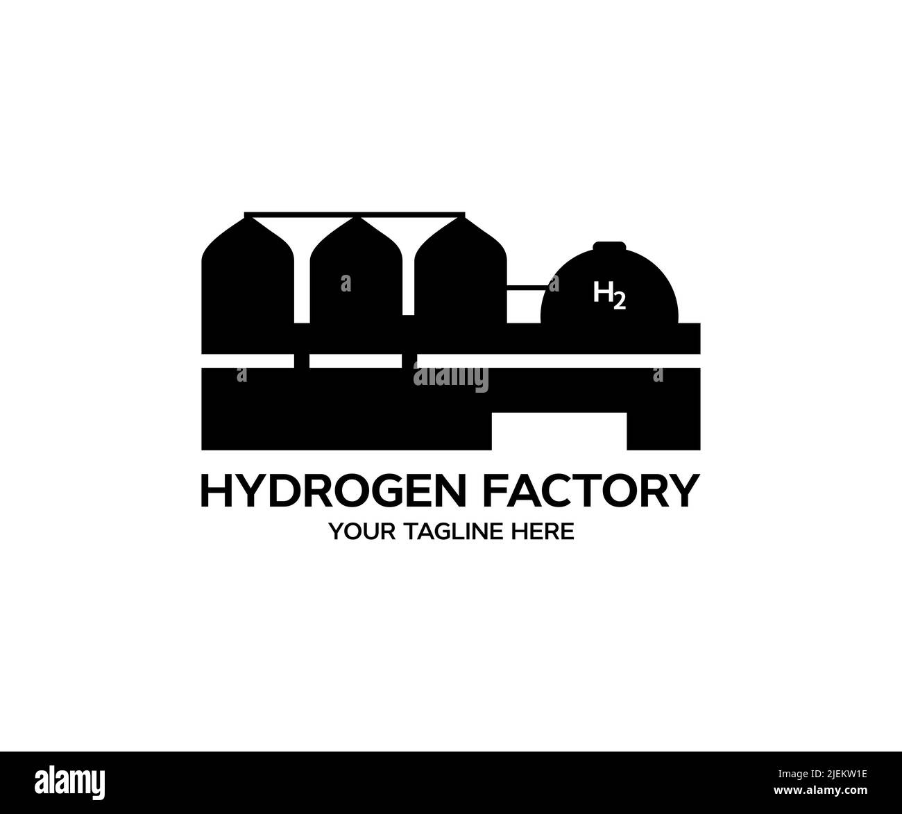 Wasserstofffabrik Konzept Logo Design. Erneuerbare oder nachhaltige Elektrizität. Wasserstofferzeugung aus erneuerbaren Energiequellen Vektordesign. Stock Vektor