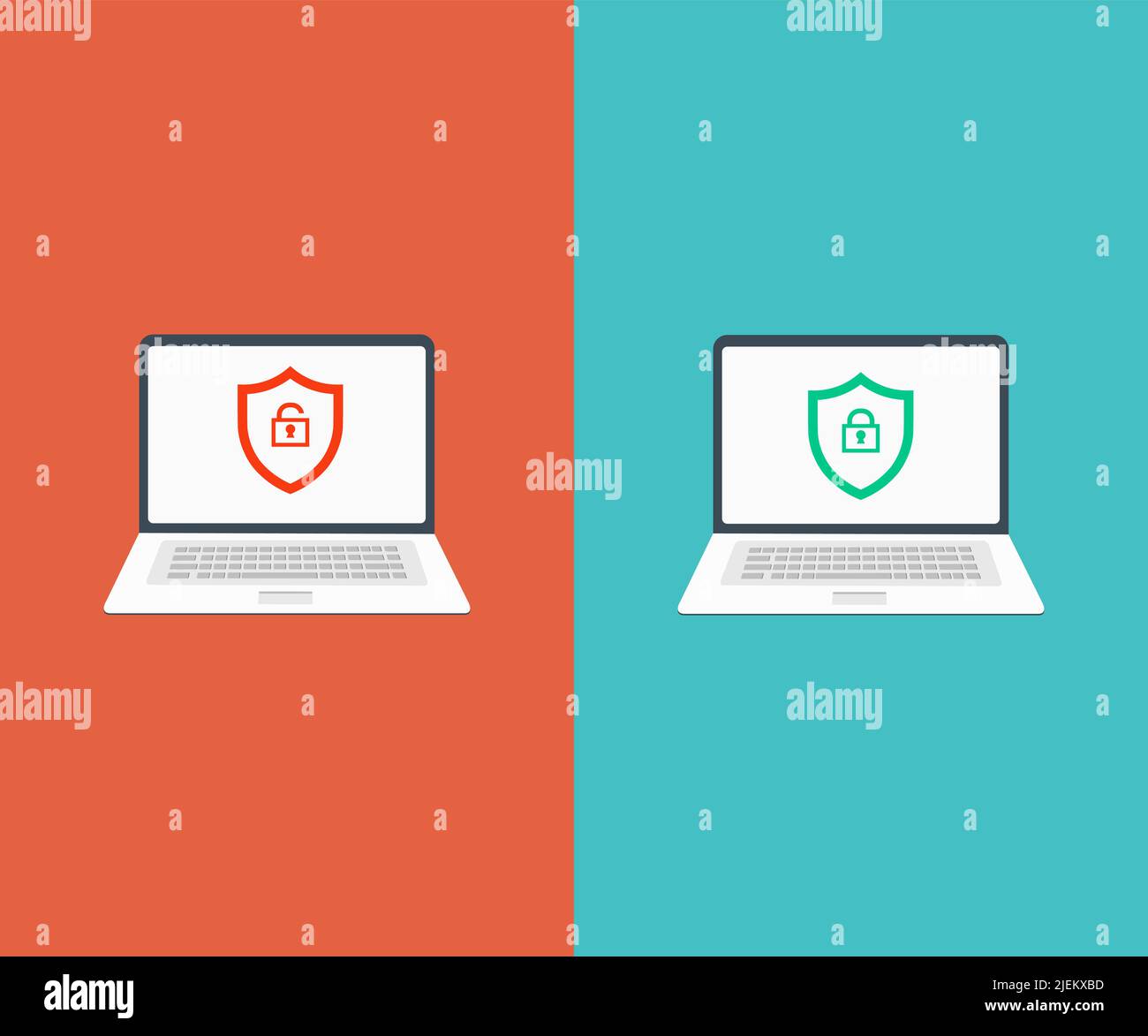 Datenschutzkonzept auf Laptop-Bildschirm Logo-Design. Kontozugriff, Browser, Datenschutz, Cloud-Storage-Vektordesign und Illustration. Stock Vektor