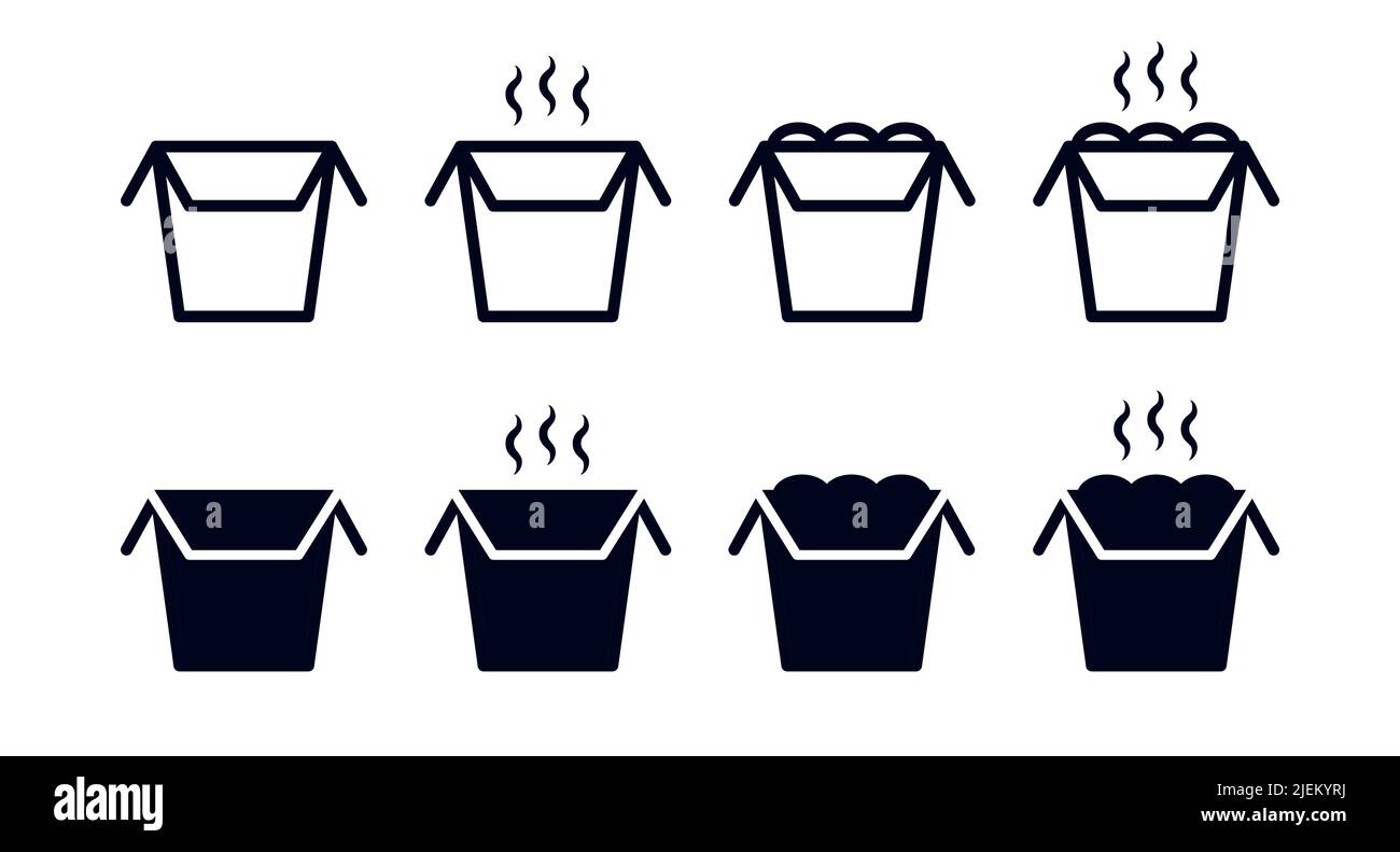 Asiatische Lebensmittel-Box-Symbole Fast Food Nudel-Box Vektor-Illustration Symbol-Set Stock Vektor