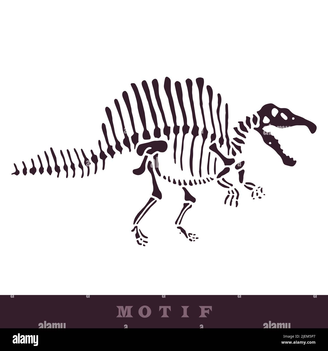 Handgezeichnetes Spinosaurus-Dinosaurier-fossiles nahtloses Vektormotiv. Geschlechtsspezifische neutrale jurassische Silhouette für die Babykrippe. Home Dekor für Museum, Aussterben Stock Vektor