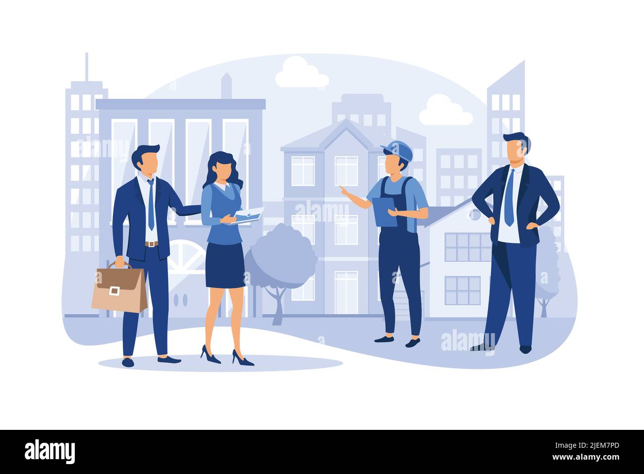 Immobiliengeschäftskonzept mit Häusern, Immobilienmarktwachstum, Austausch von Wohnraum, Präsentation eines Hauses, Haus für eine Wohnung de Stock Vektor