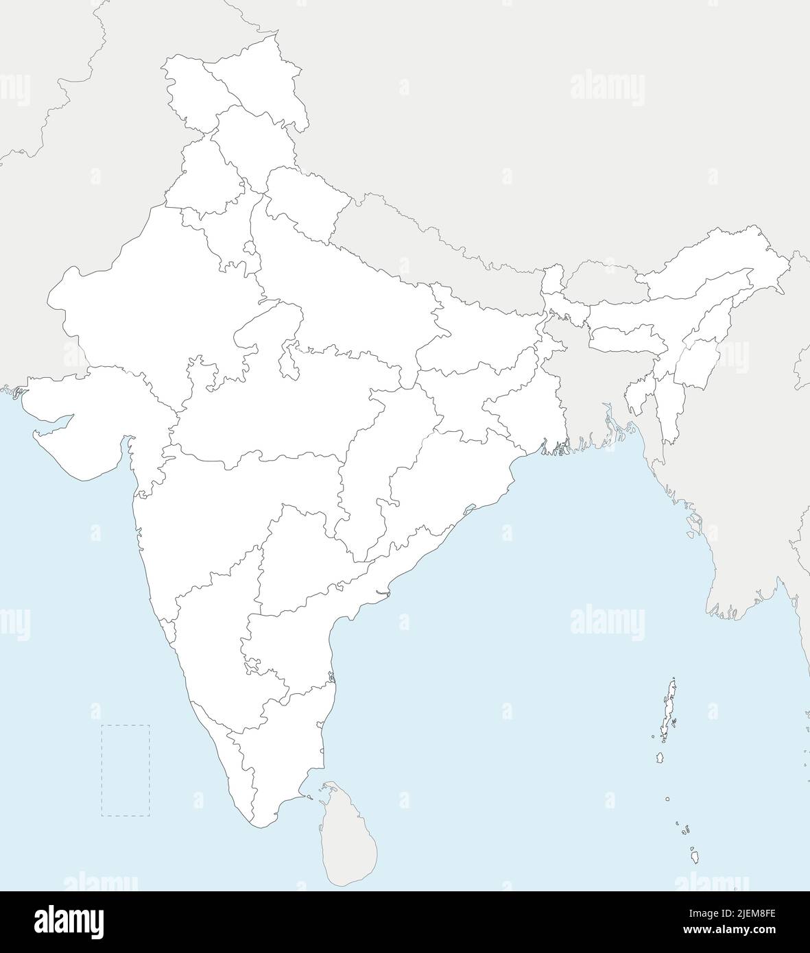 Vektor leere Karte von Indien mit Staaten und Territorien und Verwaltungsabteilungen, und 