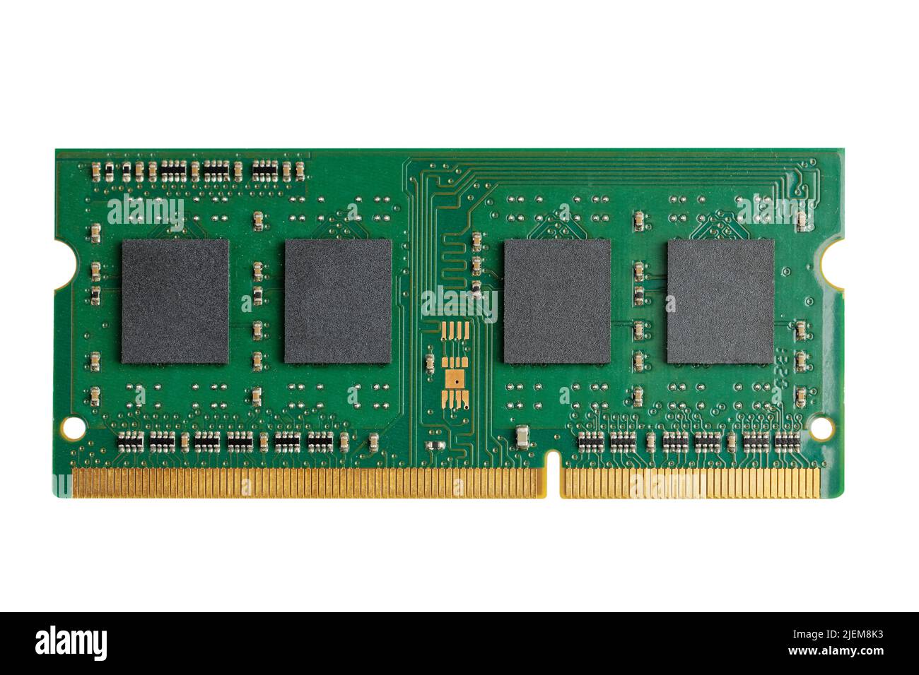 Closeup Leiterplatte von Computern Memorys Modul SO-DIMM DDR Standart für Laptop. Isoliert auf Weiß. Stockfoto