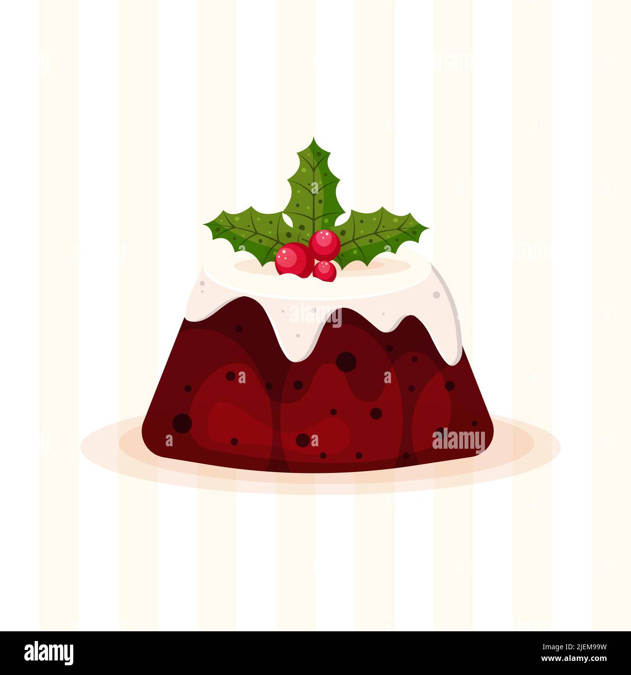 Weihnachtspudding mit Stechpalme verziert Stock Vektor