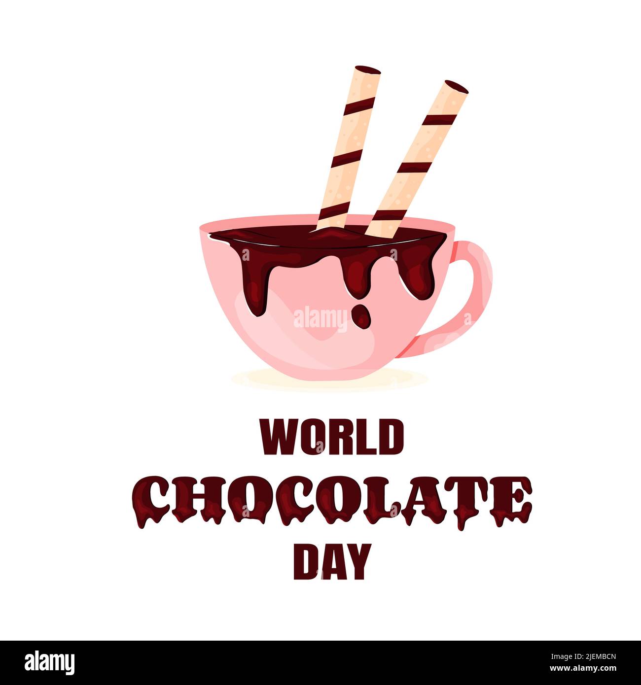 Tasse heiße Schokolade mit Crunchy Chocolate Tubes World Chocolate Day Card Stock Vektor