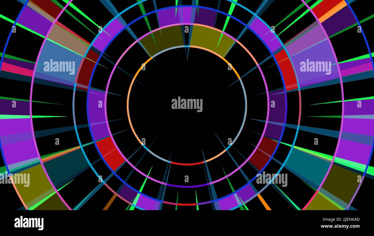 Rosa blaue Neonlinien Kreis, geometrische Formen, virtueller Raum, ultraviolettes Licht, 80s Stil, Retro Disco abstrakter Hintergrund. Pop Art Retro Vektor-illuu Stock Vektor