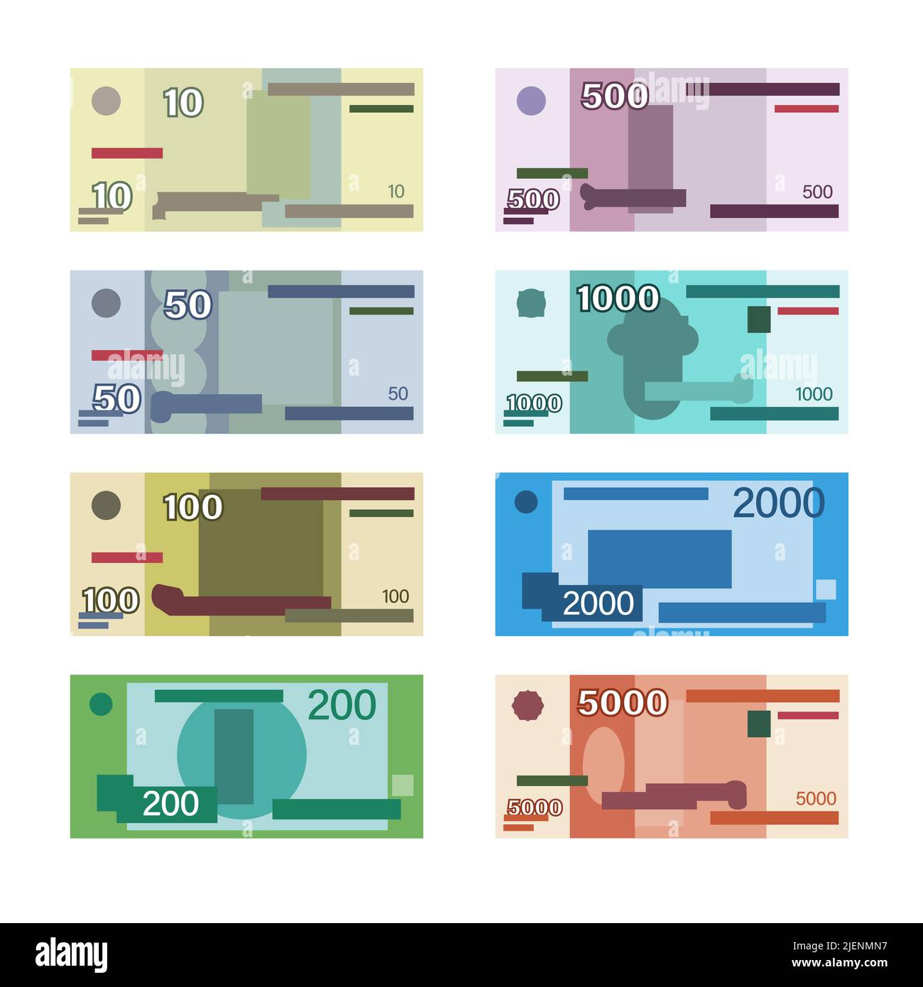 Russisches Geld. Rubel-Banknote. Vektor-Illustration mit flachem Design. Papierwährung. Isoliert auf weißem Hintergrund Stock Vektor