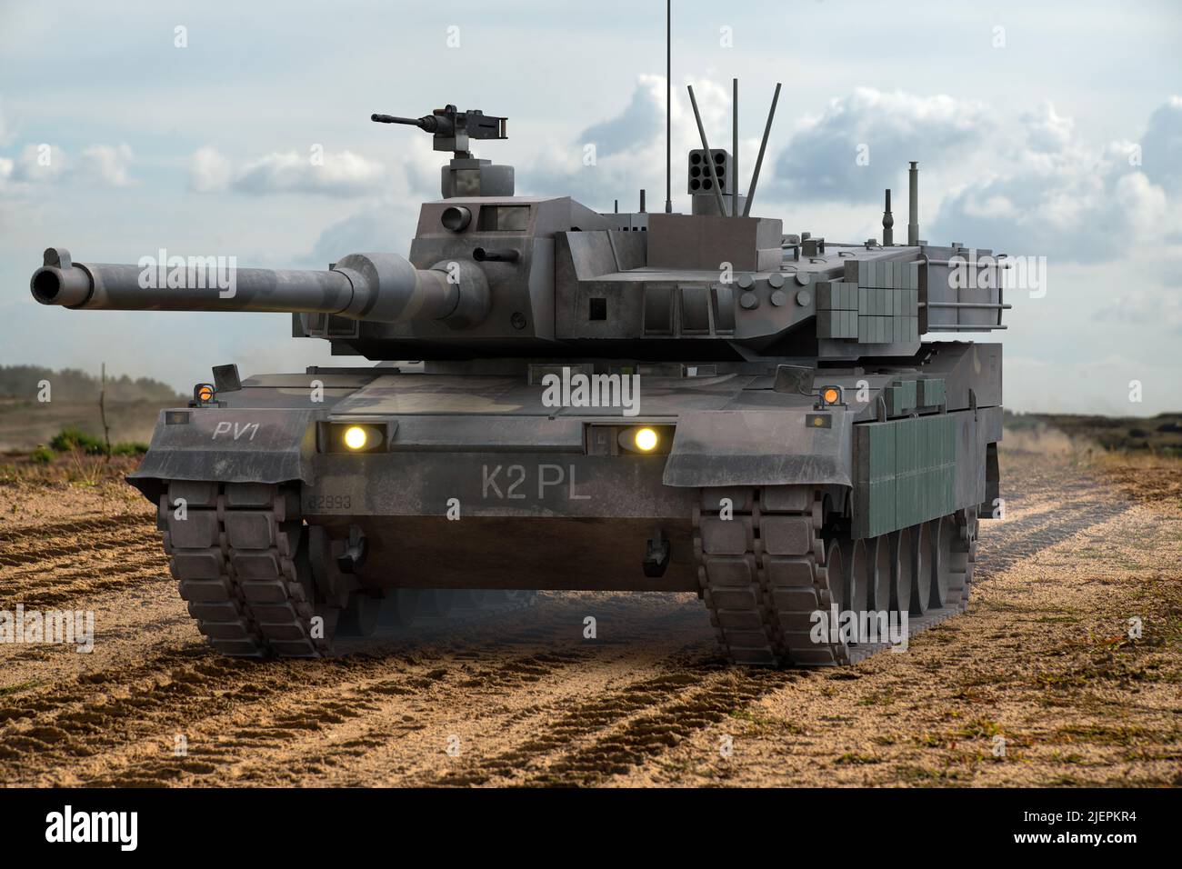 K2 Black Panther - südkoreanischer Grundpanzer.Hyundai rotem Concern hat der polnischen Armee ein Modell aus dem Jahr K2 angeboten, das an seine Bedürfnisse angepasst ist, zusammen mit voller Technologie Stockfoto