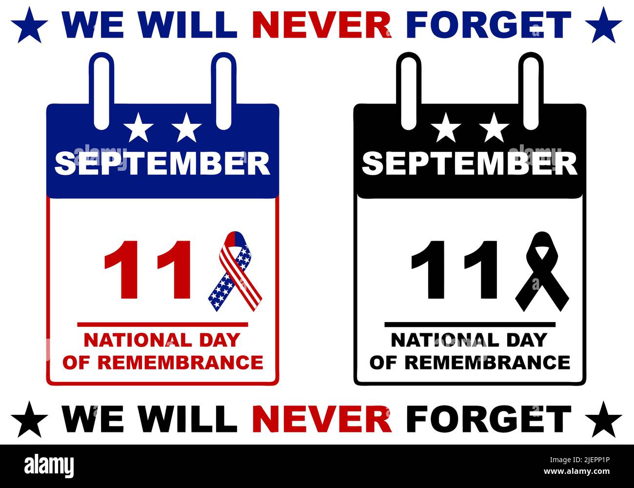 Kalender des Nationalen Gedenktages 9/11 auf Weiß isoliert. 11. September 2001 Stock Vektor
