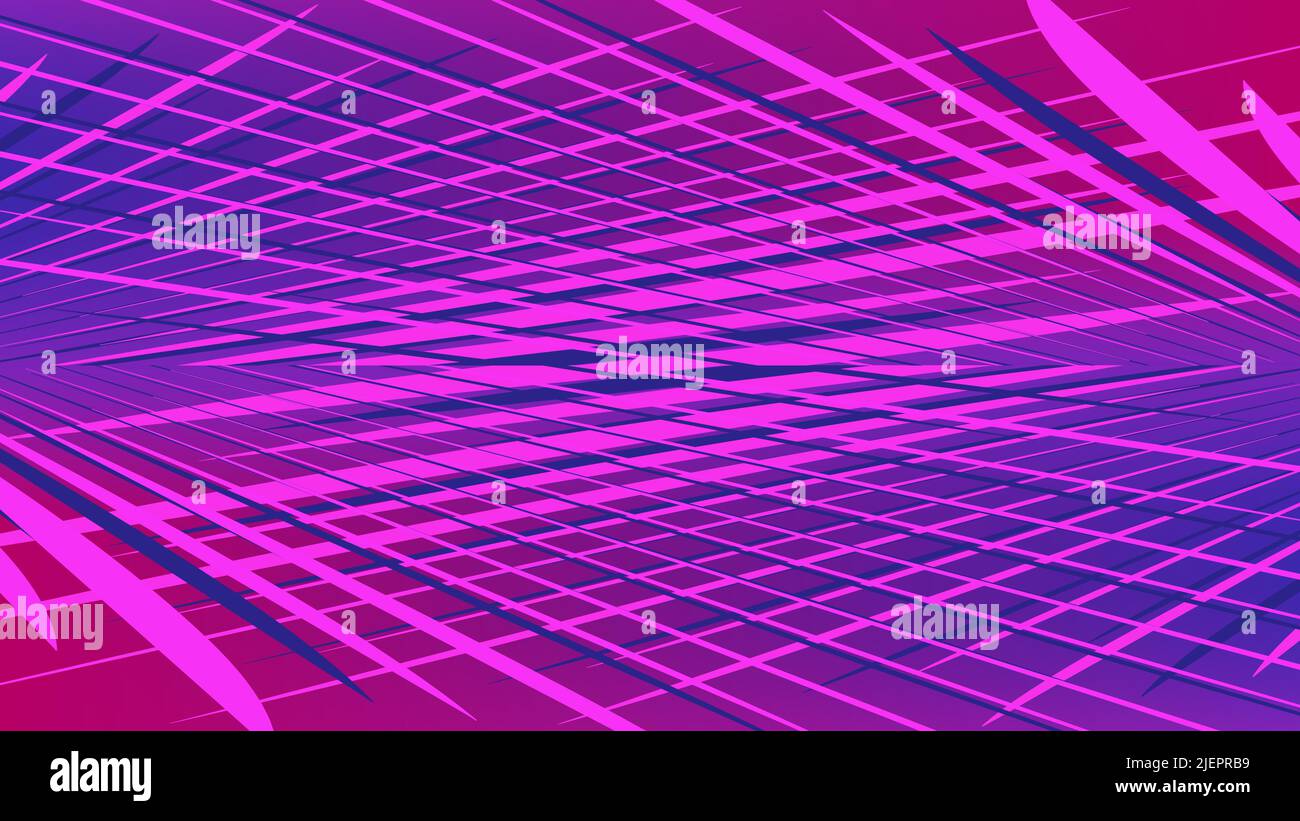 Synthetisches Pop-Hintergrund-Mesh aus violetten Linien auf rot-blauem Hintergrund. Rasterhintergrund im 80s-Stil. Vektorgrafik. Stock Vektor