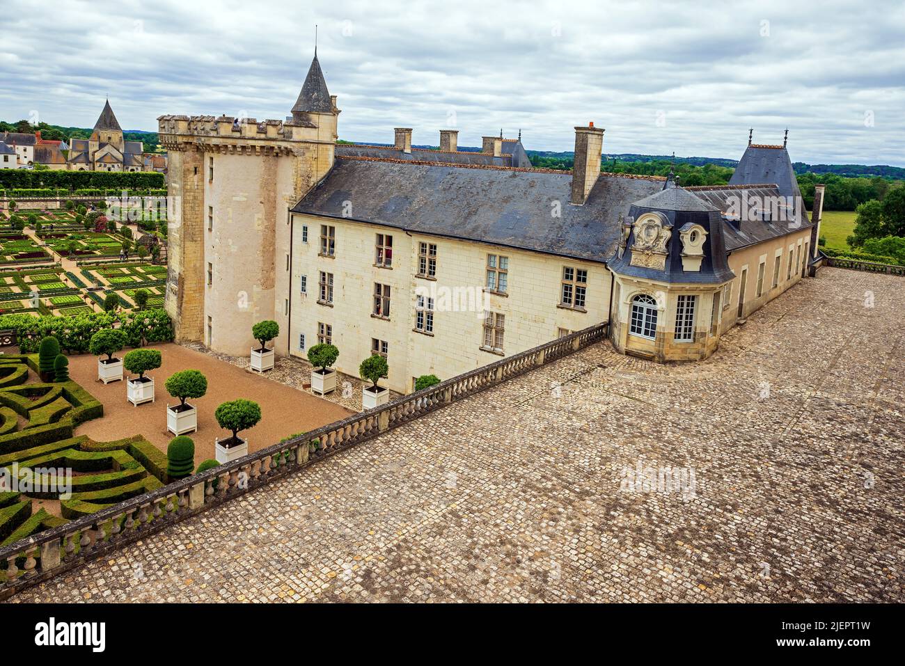 Das Château de Villandry ist eine wunderschöne Landresidenz in Villandry, im Département Indre-et-Loire in Frankreich. Der berühmte Renaissance-gar Stockfoto