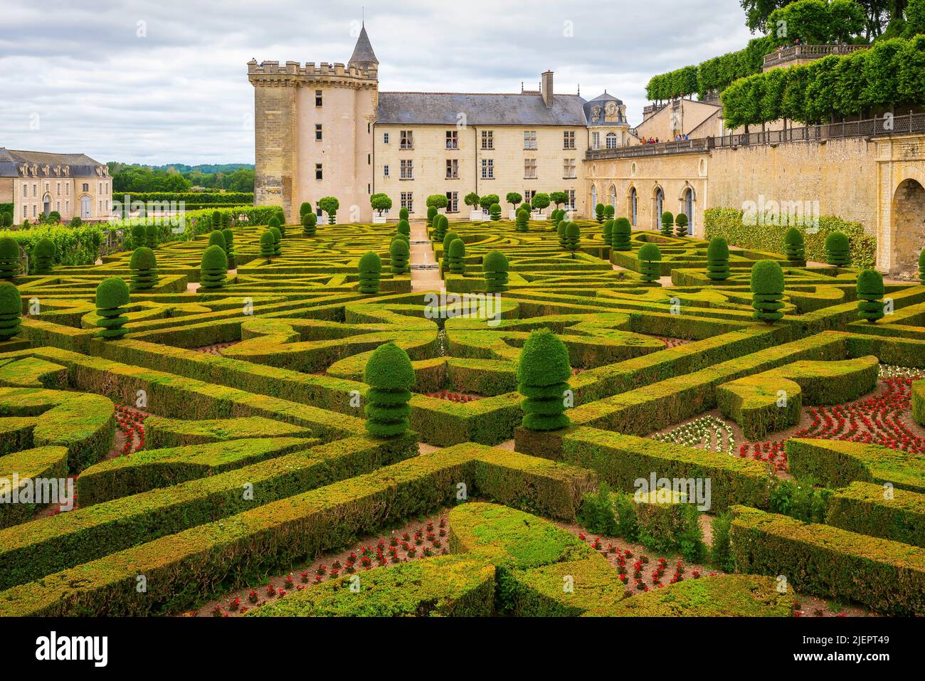 Das Château de Villandry ist eine wunderschöne Landresidenz in Villandry, im Département Indre-et-Loire in Frankreich. Der berühmte Renaissance-gar Stockfoto