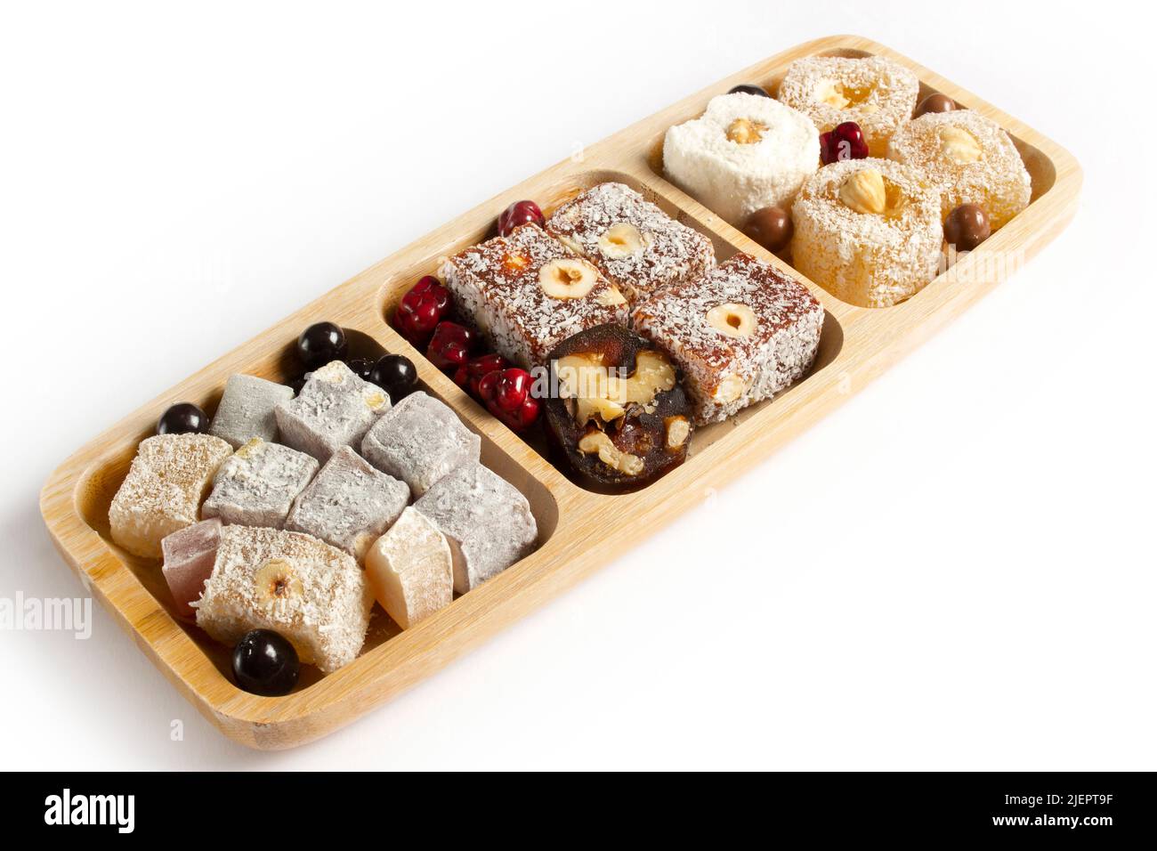 Verschiedene türkische Köstlichkeiten und Schokoladen-Bonbons Stockfoto
