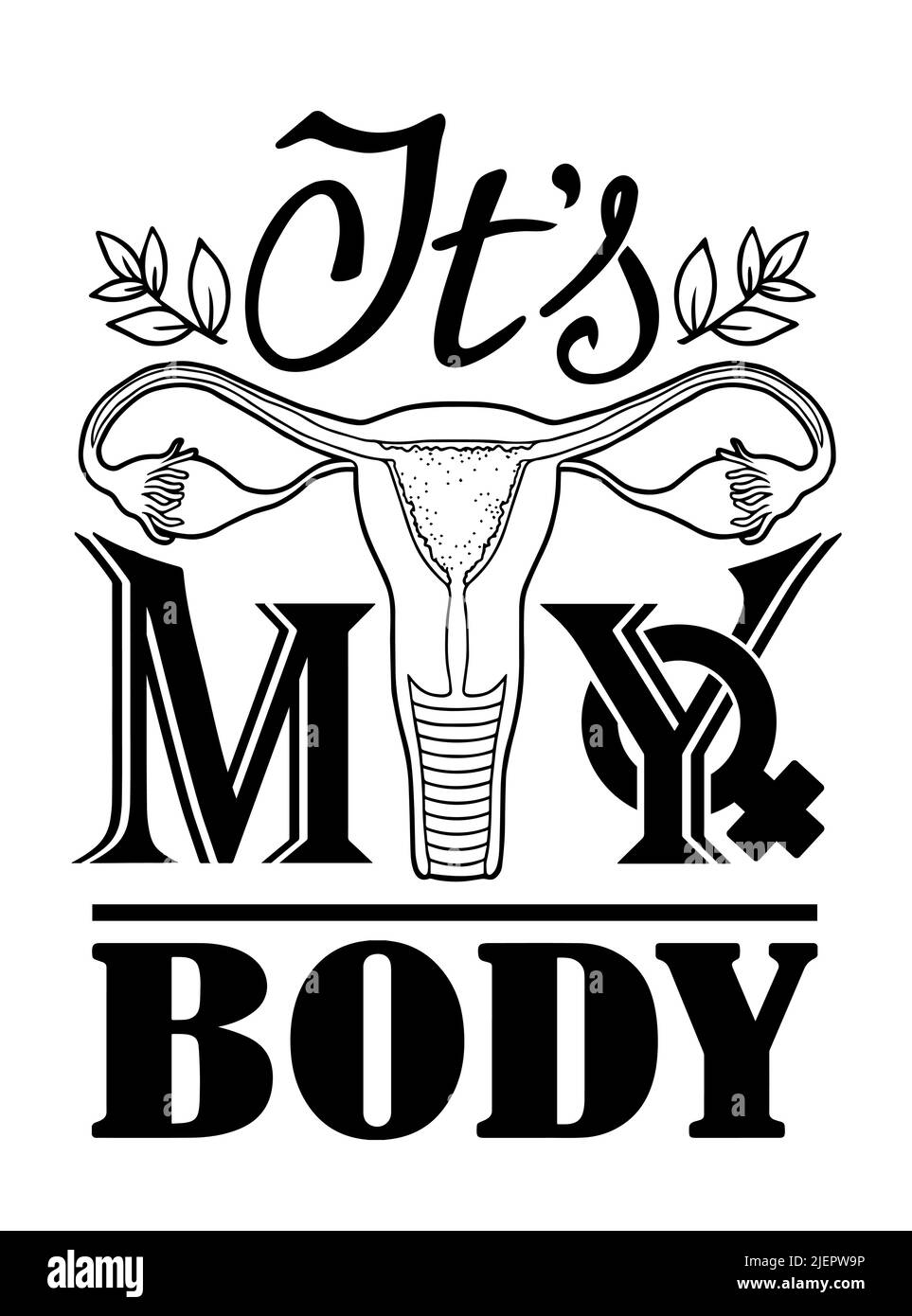 Illustrarion of Female Reproductive System with Texy ist mein Körper, Konzept des Feminismus Stock Vektor