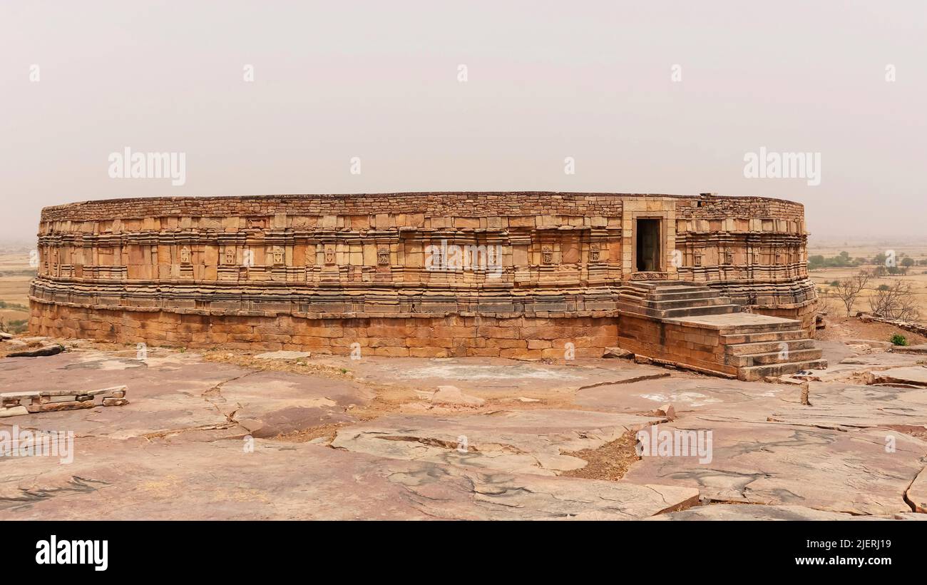 Außenansicht von 64 oder Chausath Yogini Tempel, Mitaoli, Morena, Madhya Pradesh, Indien. Stockfoto
