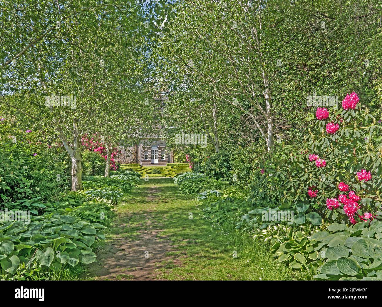 Pollok House Garten, Avenue zu Seite des Hauses Stockfoto