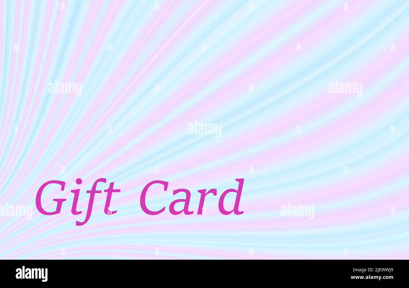 Geschenkkarten-Dessin mit Nadelstreifenmuster. Hellblau, rosa Farbverlauf. Farbige Streifen. Abstrakter Vektorhintergrund. Elegante Vorlage für die Promotion. EPS10 Stock Vektor