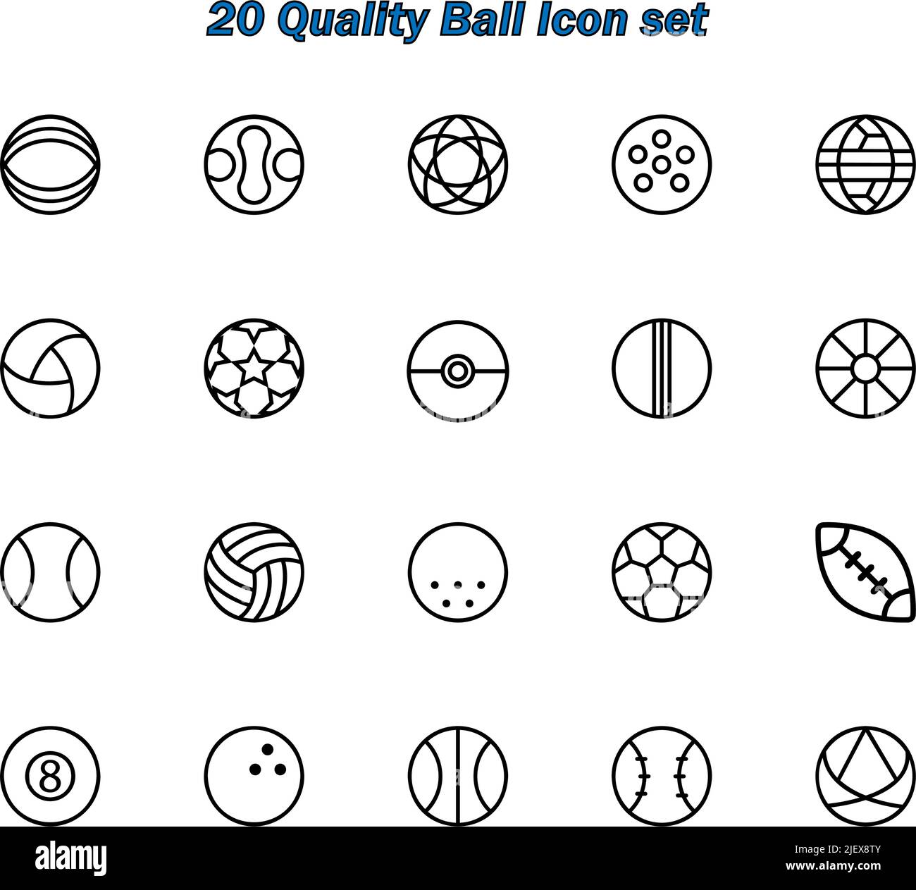 20 Uotlined Icon Pack. Verschiedene Kugeln. Sport-Symbole Stock Vektor