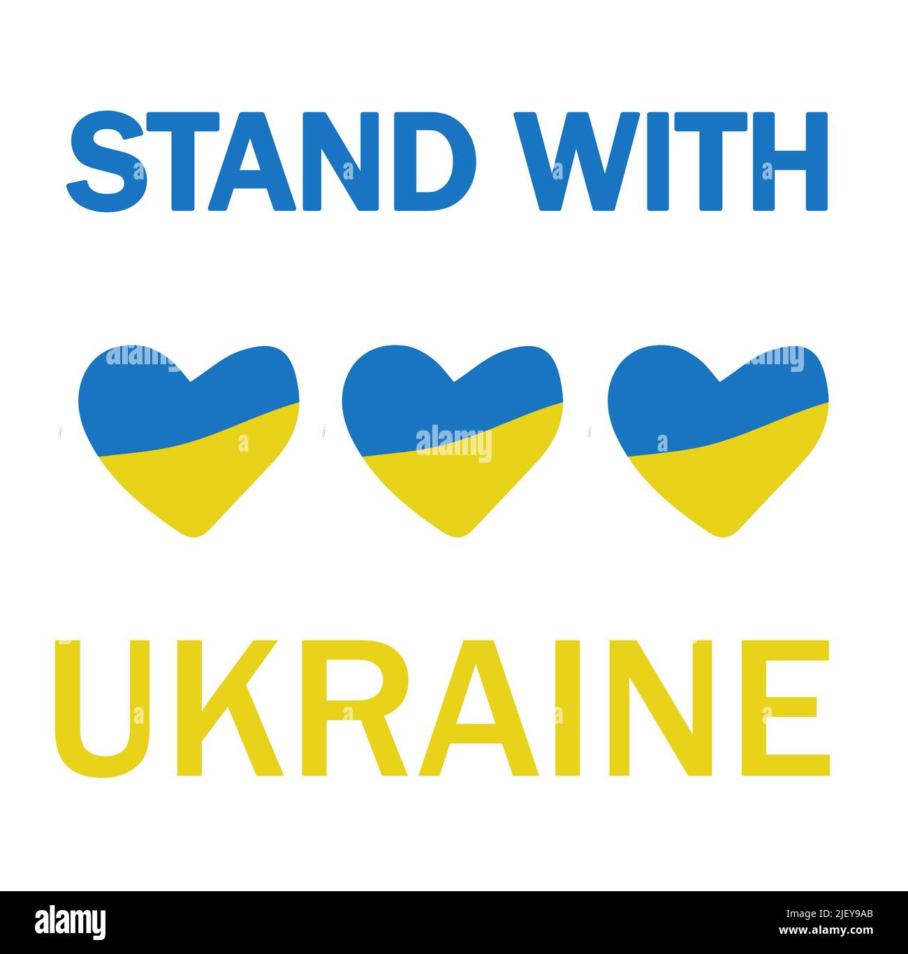 Blaue und gelbe Flagge der Ukraine mit Ständer mit Ukraine Text. Stockfoto