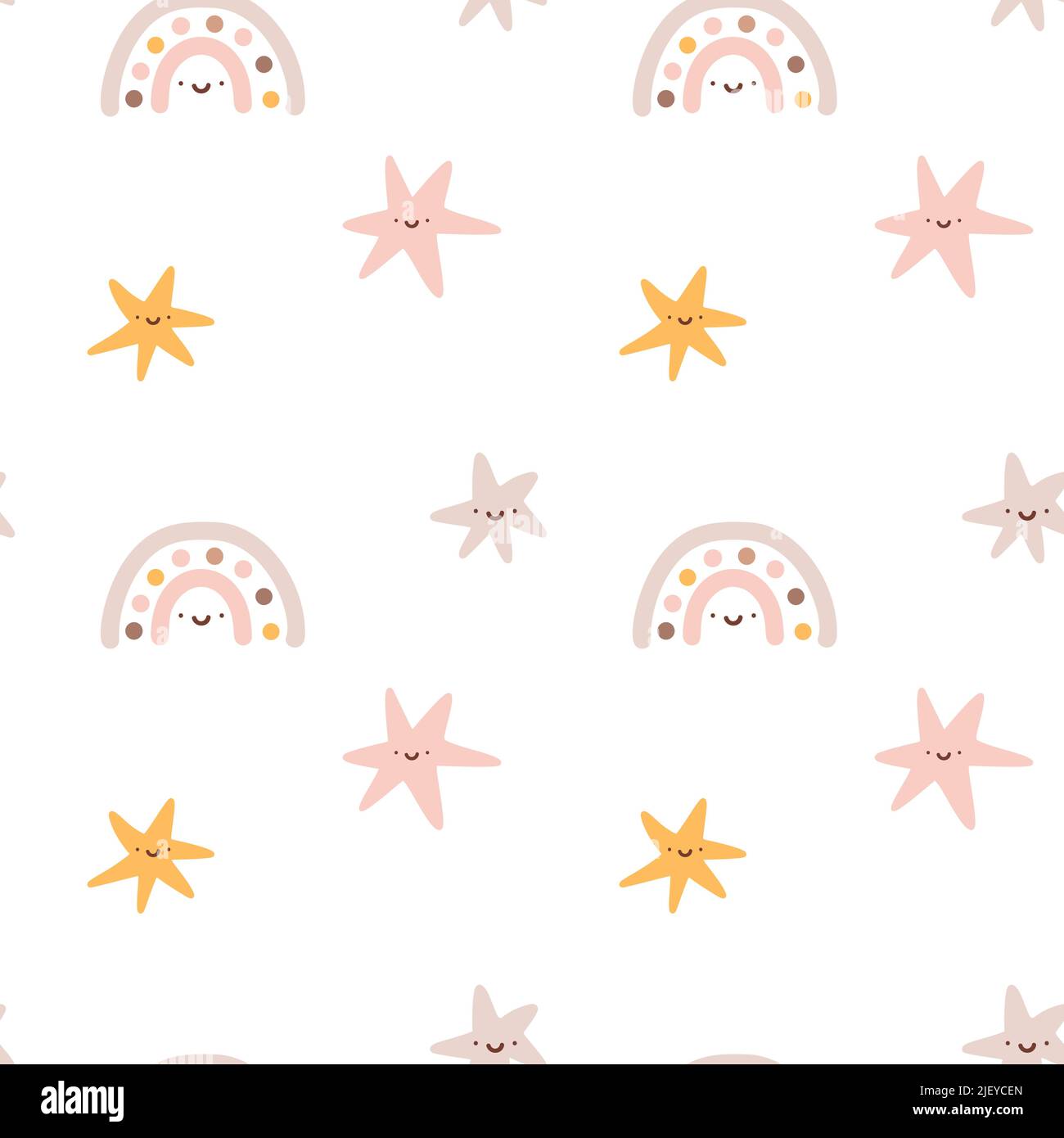 Niedliche Vektor Baby Mädchen nahtlose Muster mit handgezeichneten Sternen und Regenbogen. Kreative kindliche Hintergrund Illustration für Stoff, Textil Stock Vektor