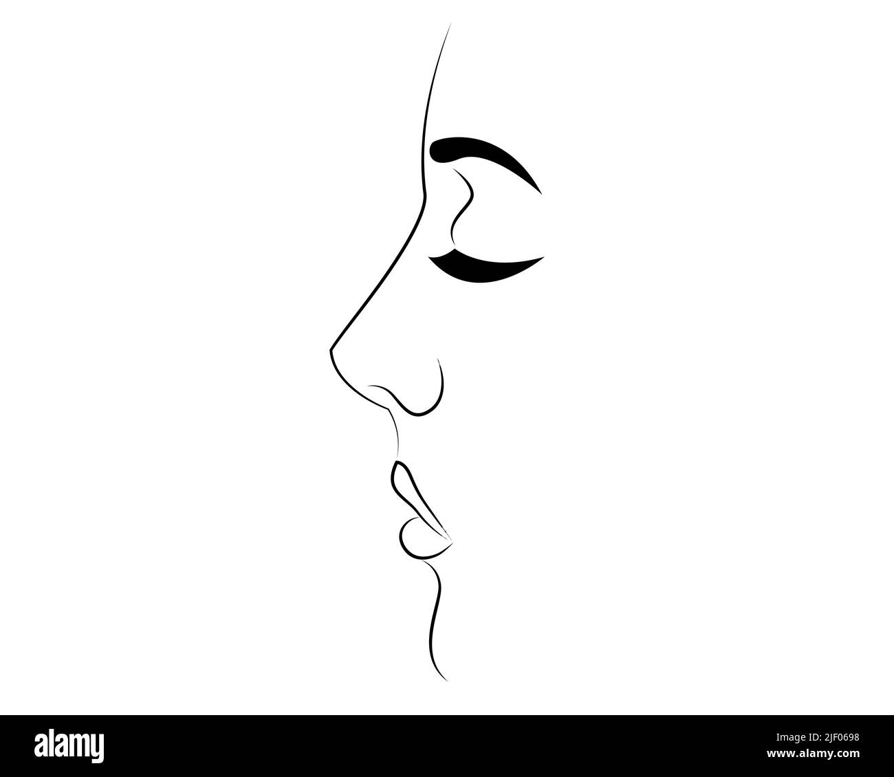 Schöne halbe Frau Gesichtslinie Zeichnung isoliert auf weißem Hintergrund - einfache Vektor-Illustration Stock Vektor
