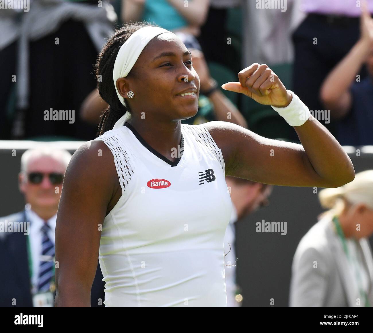 London, Gbr. 28.. Juni 2022. London Wimbledon Championships Day 2 28/06/2022 Coco Gauff (USA) gewinnt das erste Spiel der Runde Credit: Roger Parker/Alamy Live News Stockfoto