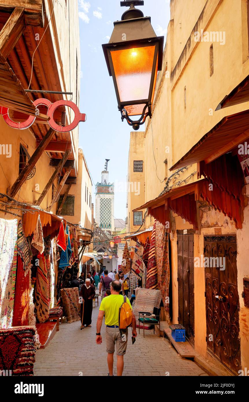 Marokko Fez. Die engen Gassen der Medina Stockfoto