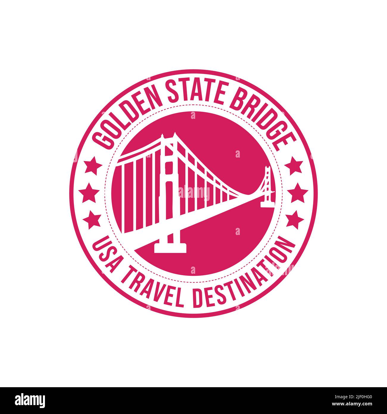 Stempel mit dem Text Golden State Bridge travel Destination in der Marke geschrieben. Amerika historische Brückenarchitektur Reiseziel Stock Vektor