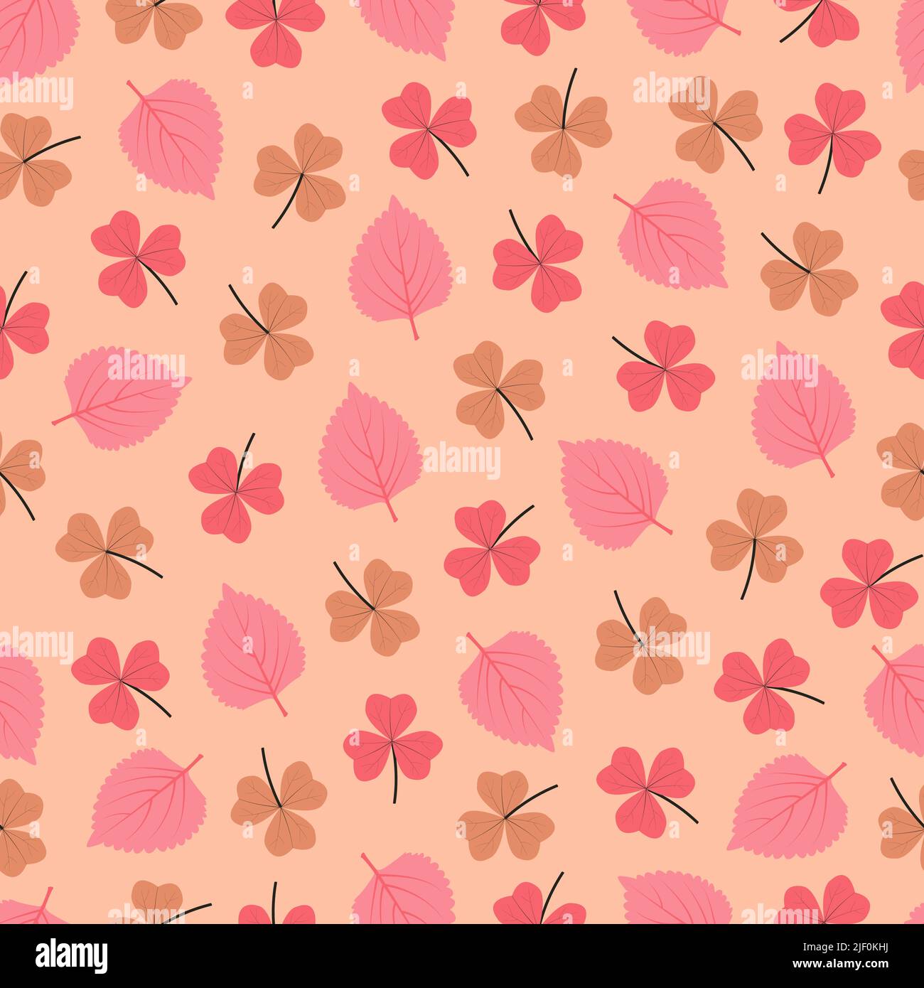 Stilvolles, beliebtes Muster aus drei Kleeblättern mit Vektor-Blumenmuster. Wiederholen Sie Textur folieren Hintergrund für Druck und Textil Stock Vektor