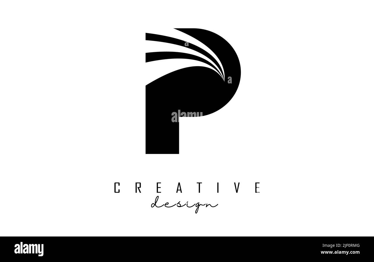 Schwarzes P-Logo mit führenden Linien und Straßenkonzept. Buchstabe P mit geometrischem Design. Vektor-Illustration mit Buchstaben und kreative Schnitte und Stock Vektor