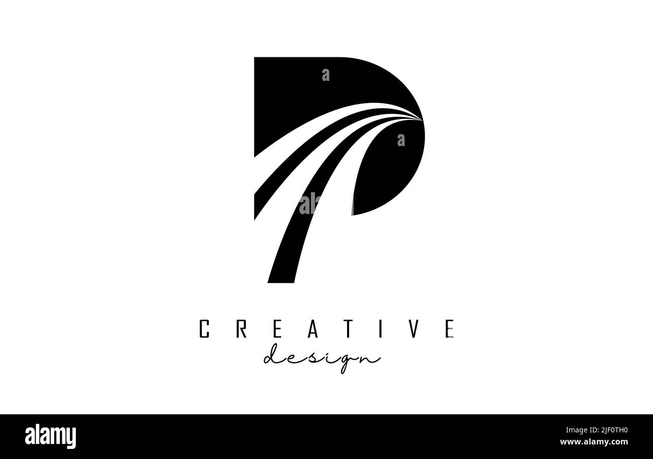Schwarzes P-Logo mit führenden Linien und Straßenkonzept. Buchstabe P mit geometrischem Design. Vektor-Illustration mit Buchstaben und kreative Schnitte und Stock Vektor