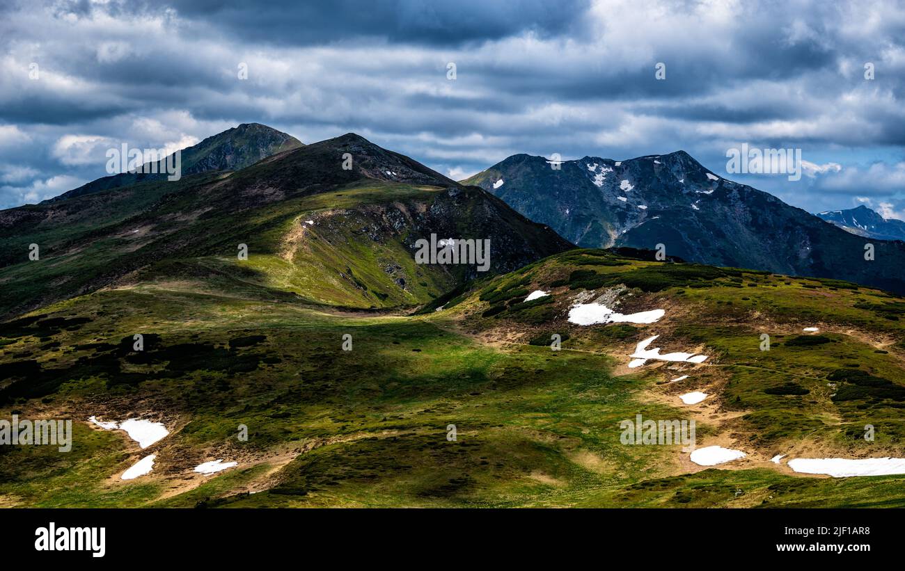 Sommerlandschaft der Rodna (Rodnei) Berge, Karpaten, Rumänien. Stockfoto