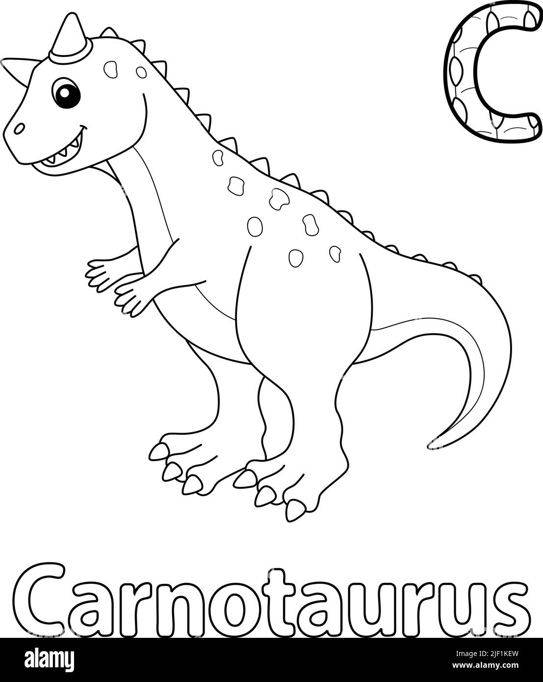 Carnotaurus Alphabet Dinosaurier ABC Färbung Seite C Stock Vektor