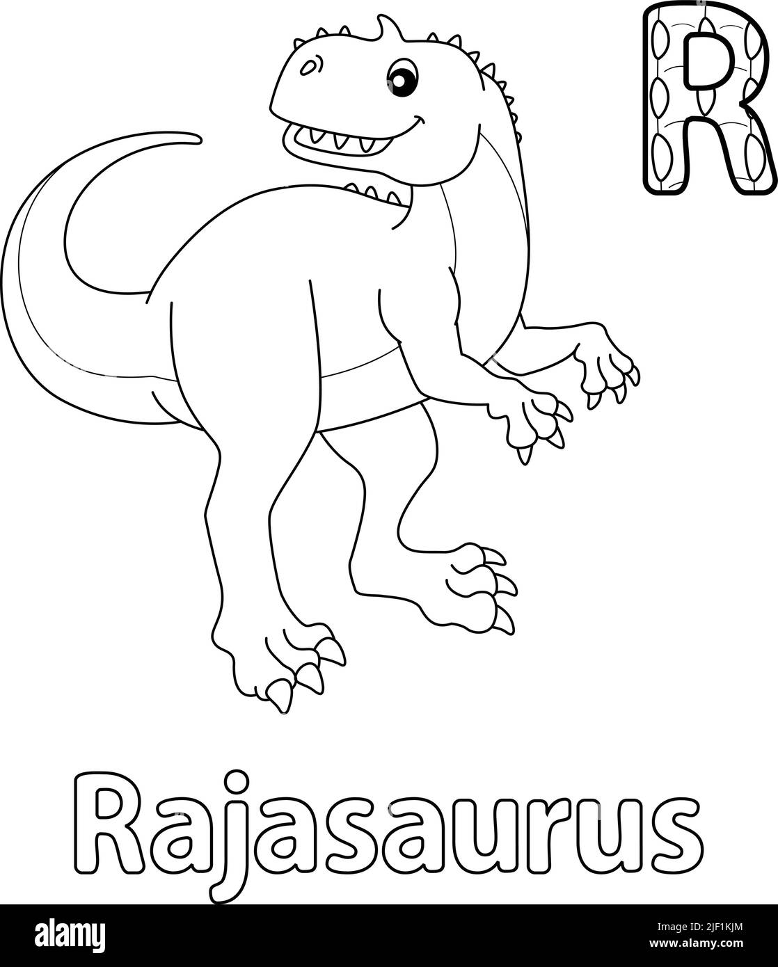 Rajasaurus Alphabet Dinosaurier ABC Färbung Seite R Stock Vektor