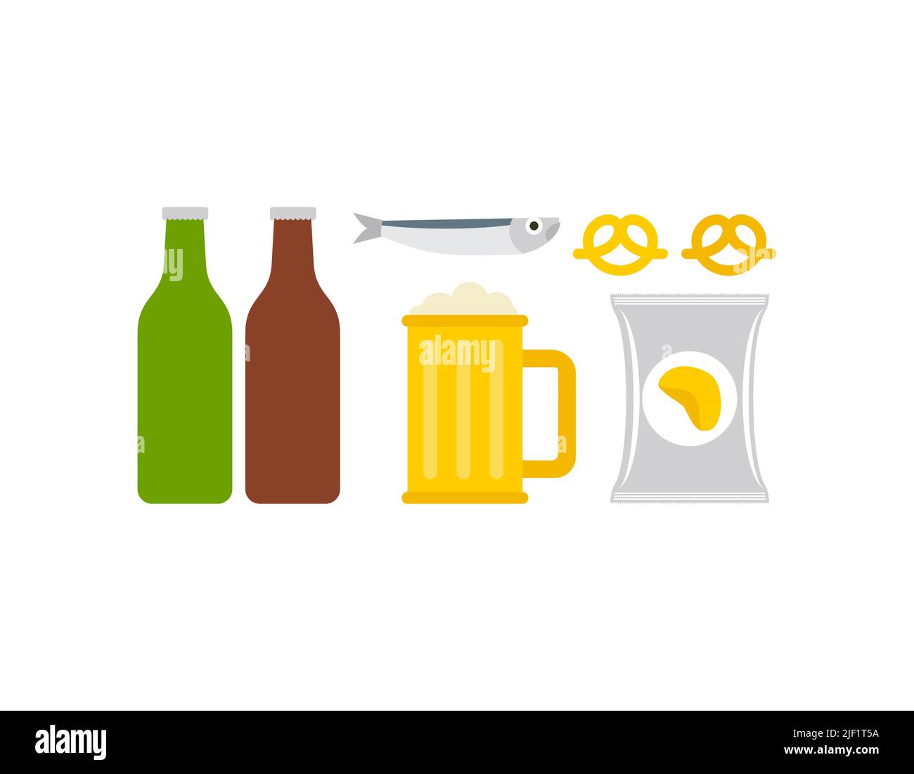 Symbol für Bier und Snacks. Fisch und Chips und ein Becher Bier Symbol. Pub-Schild Stock Vektor