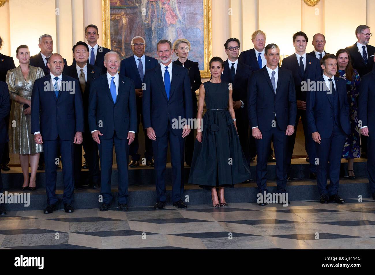 Madrid. Spanien. 20220628, König von Spanien, Königin Letizia von Spanien, Joe Biden, Alexander De Croo, Justin Trudeau, Mette Frederiksen, Emmanuel Macron, Katrin Jakobsdottir, Mario Draghi, Xavier Bettel, Mark Rutte, Jonas Gahr Store, Antonio Costa, Boris Johnson, Kyriakos Mitsotakis, Olaf Scholz, Pedro Sanchez, Premierminister, Viktor Orban, Mateusz Morawiecki, Boiko Borísov, Eduard Heger, Janez Jansa, Kaja Kallas, Arturs Krišjānis Kariņš, Ingrida Šimonytė, Nicolae Ciucă, Edi Rama, Andrej Plenković, Zdravko Krivokapic, Dimitar Kovačevski, Jacinda Ardern, Yoon Suk-yeol, Anthony Albanese, Fumi Stockfoto