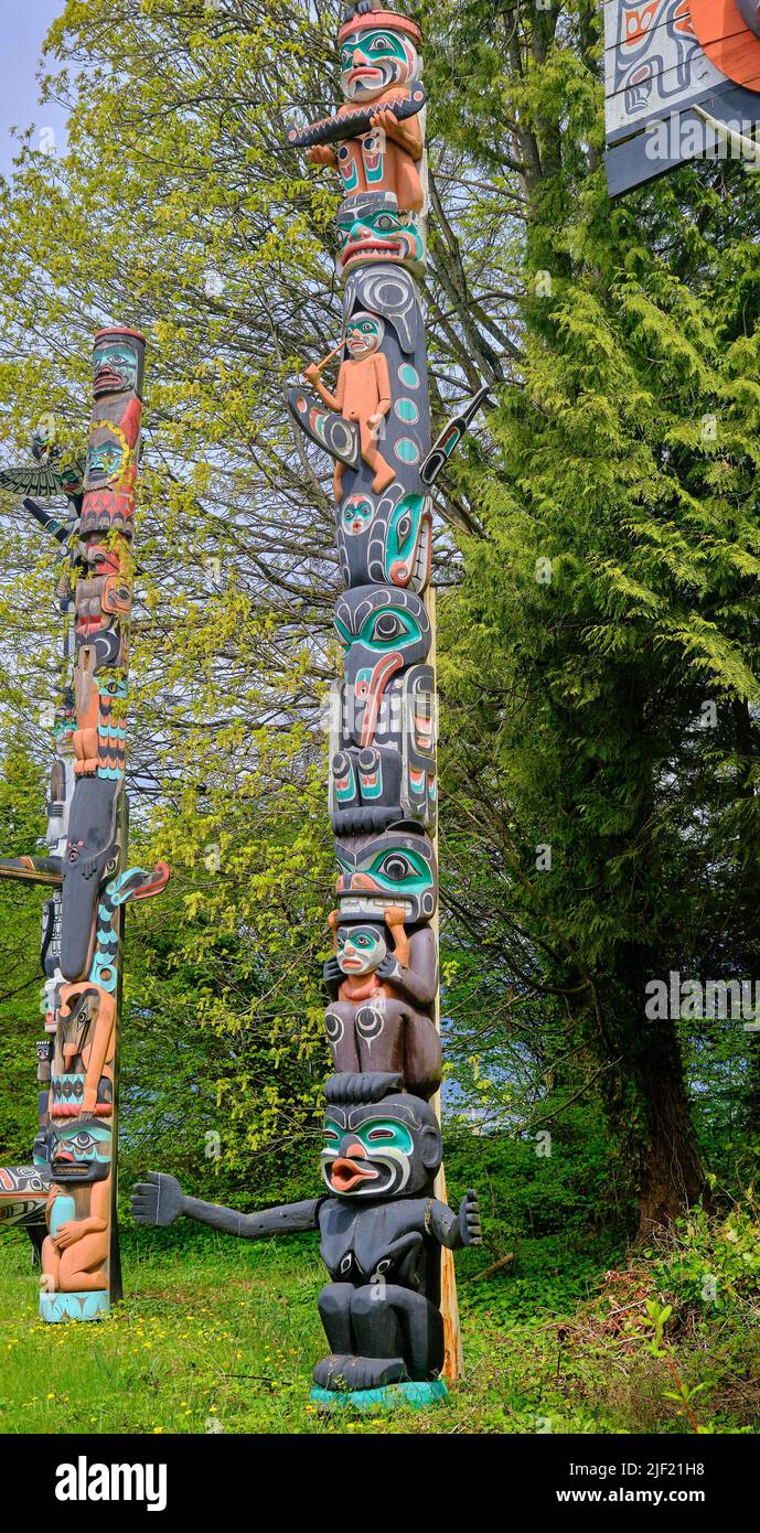 Totem Poles in Vancouver Stanley Park, Vancouver, British Columbia, Kanada Stockfoto