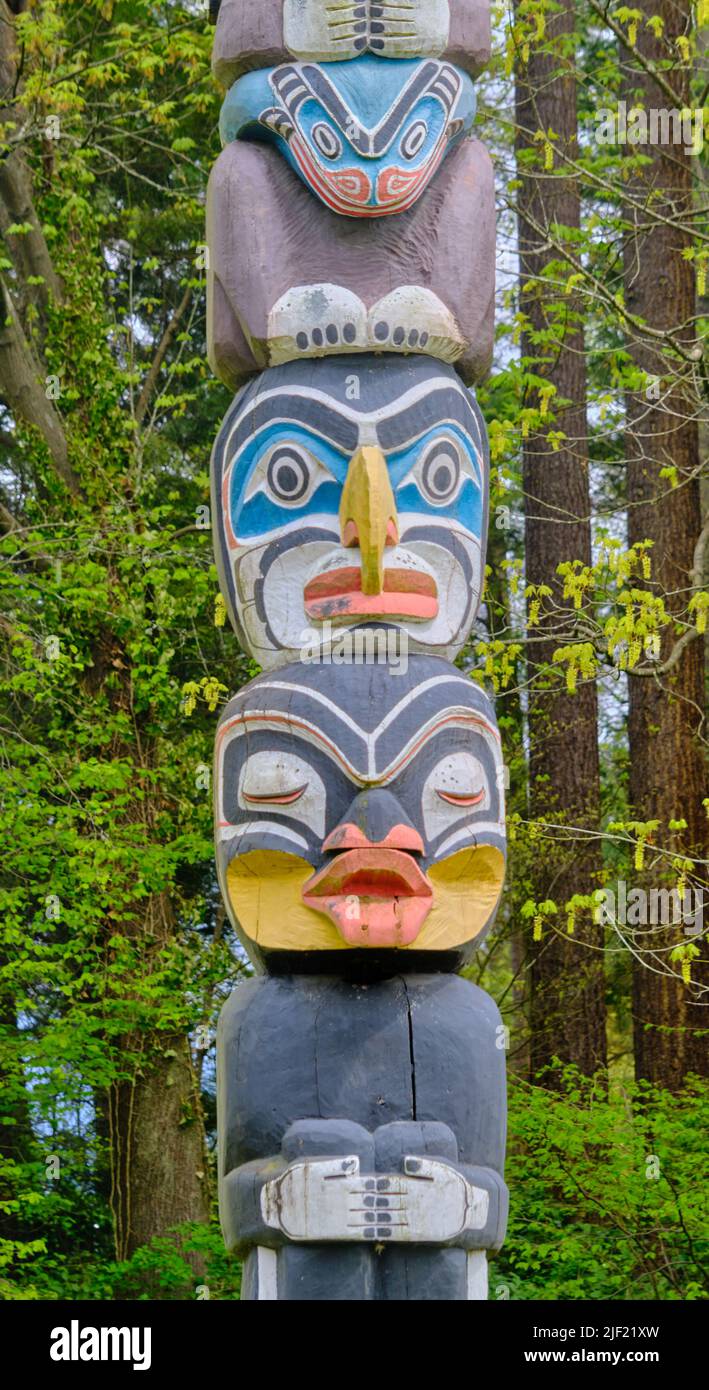 Totem Poles in Vancouver Stanley Park, Vancouver, British Columbia, Kanada Stockfoto