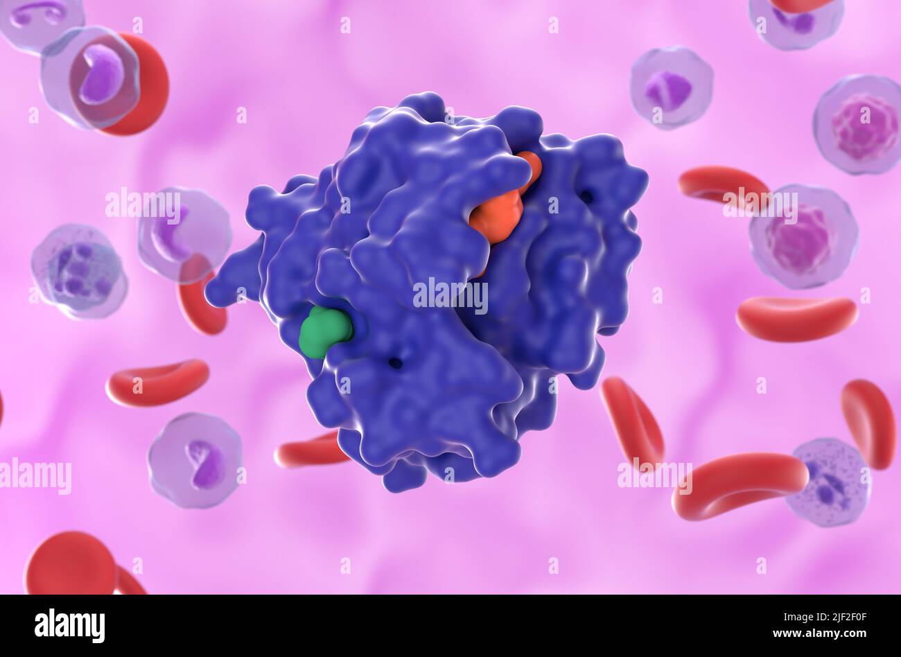 KRAS G12C-Mutation bei nicht-kleinzelligem Lungenkrebs (NSCLC) - Nahaufnahme Ansicht 3D Abbildung Stockfoto