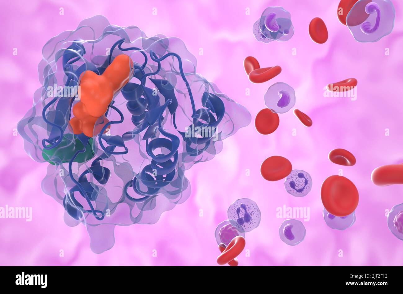 KRAS G12C-Mutation bei nicht-kleinzelligem Lungenkrebs (NSCLC) - Nahaufnahme Ansicht 3D Abbildung Stockfoto