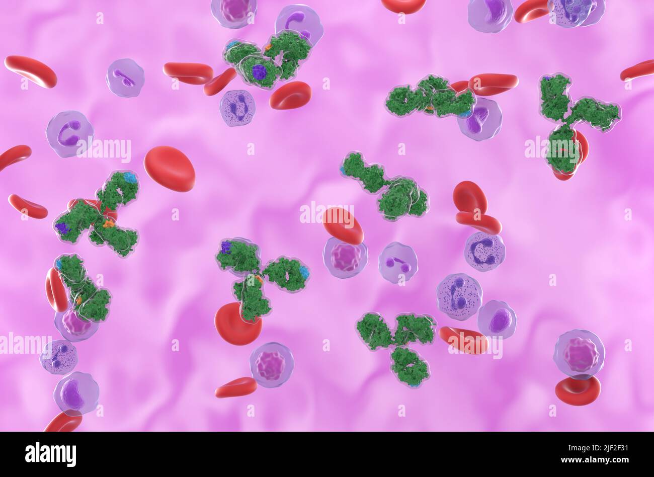 Monoklonale Antikörper (IgG) bioengineered Molecules gegen Leukämien, Lymphome und rheumatoide Arthritis - isometrische Ansicht 3D Abbildung Stockfoto
