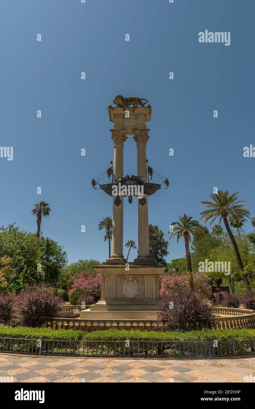 Christopher Columbus Denkmal im Murillo Park, Sevilla, Spanien Stockfoto